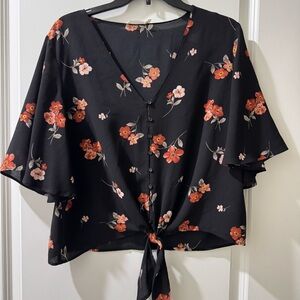 Floral Black and Red Women's Top